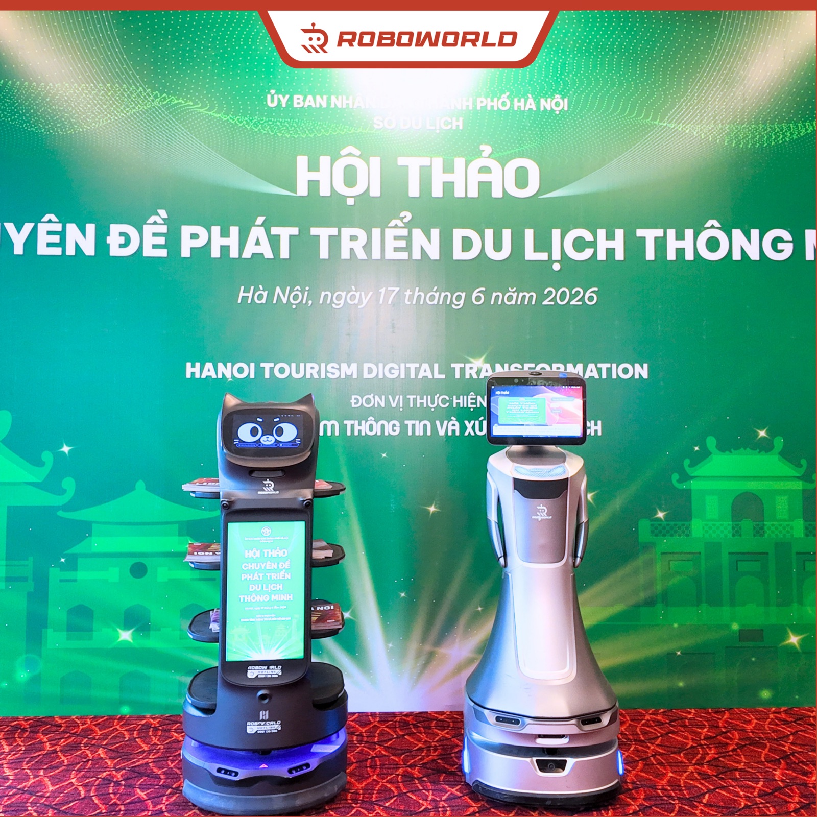 Bộ đôi Đại sứ Roboworld tại Hội thảo Phát triển Du lịch Thông minh Hà Nội 2026