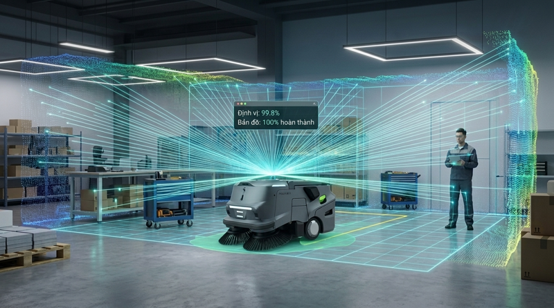 Nguyên lý LiDAR: phát xung laser, đo thời gian phản xạ và tái tạo bản đồ 3D môi trường xung quanh